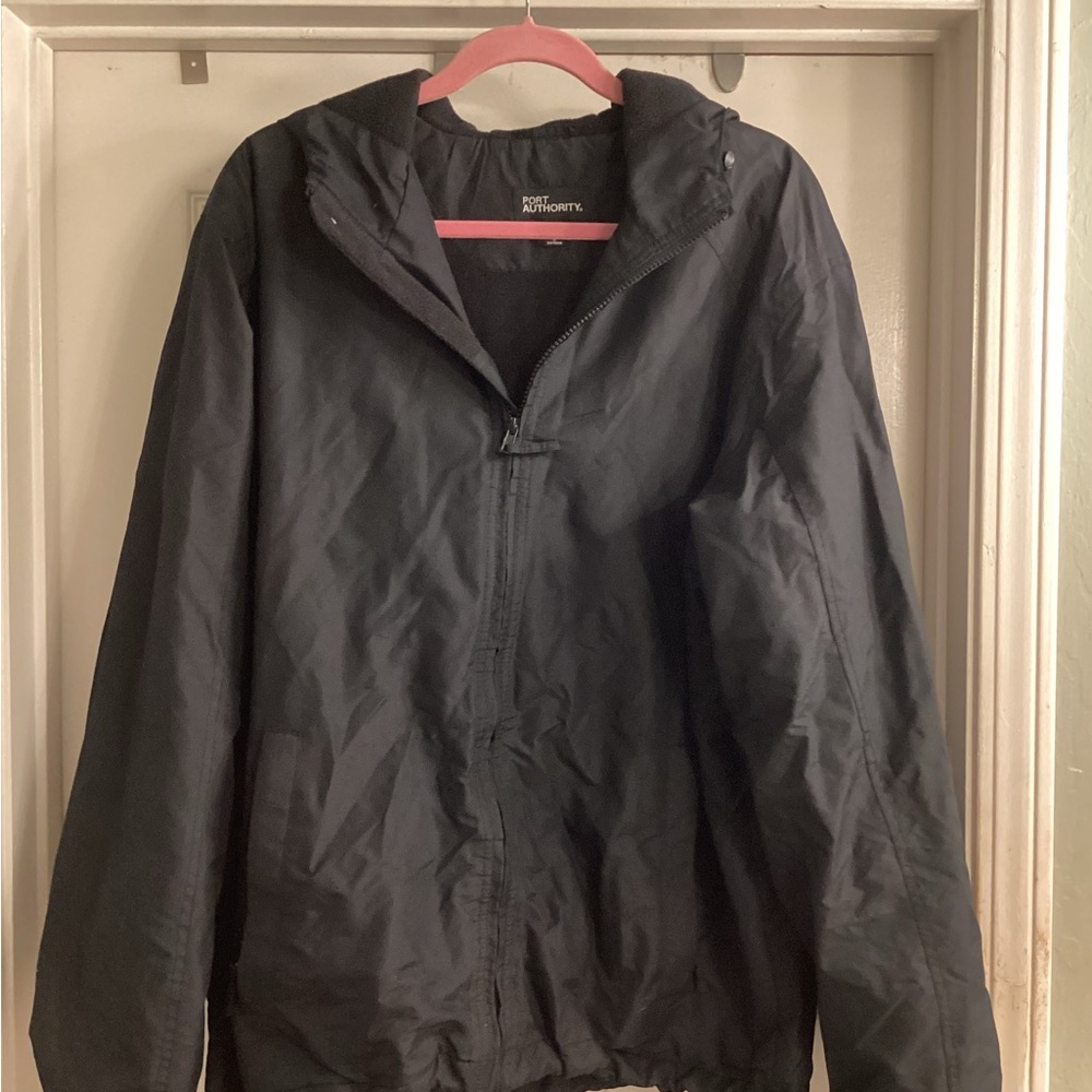 Port Authority Men's Black zipper lined jacket with hoodie